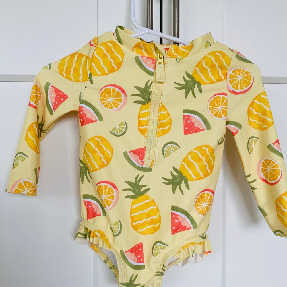 3 for $20 Carter's girls swimsuit w/ zipper, ruffles, snaps, yellow, 🍋 lemons!